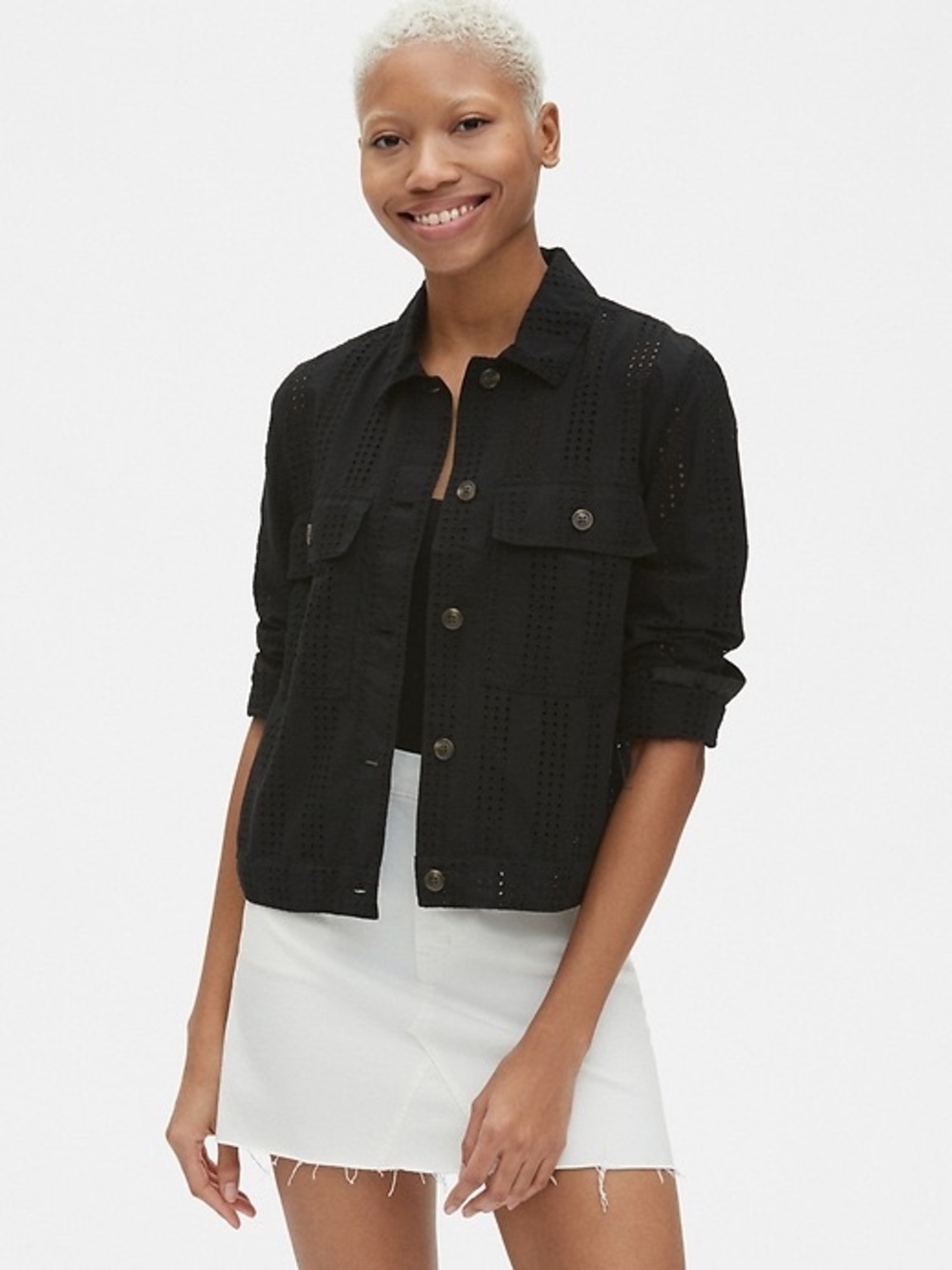 GAP Black Eyelet Button-Front Jacket - Women